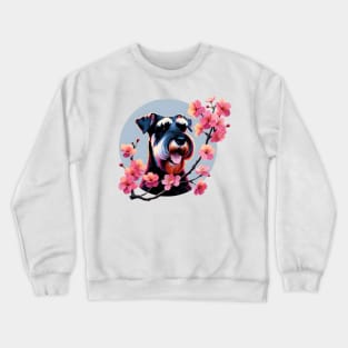 Joyful Giant Schnauzer Amidst Spring Cherry Blossoms Crewneck Sweatshirt